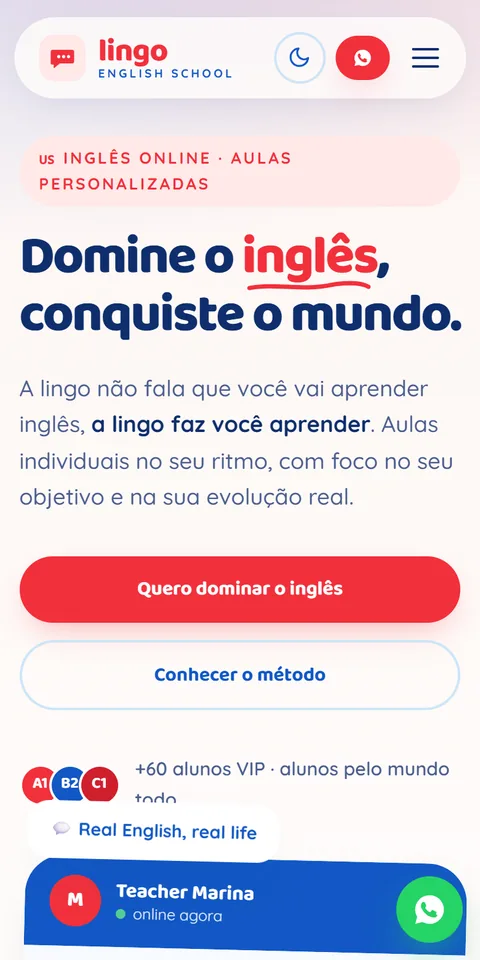 O mesmo site visto no celular