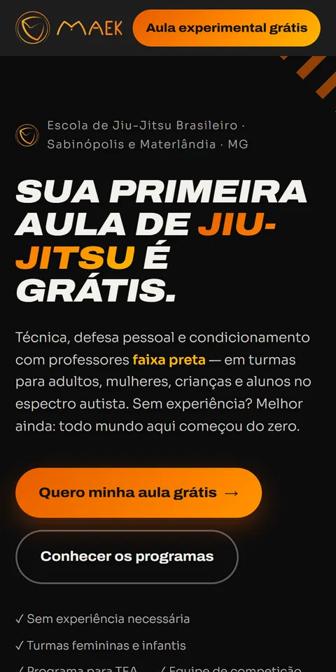 O mesmo site da MAEK visto no celular